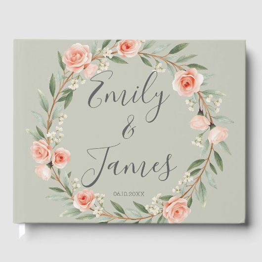 緑、ロマンチックなバラリース ゲストブック (正面)