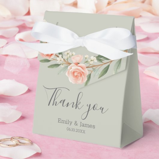 緑、ロマンチックなバラリース フェイバーボックス (ウェディング)