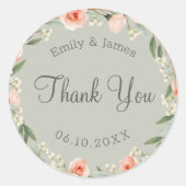 緑、ロマンチックなバラリース ラウンドシール (正面)