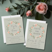 緑、ロマンチックなバラリース 出欠カード