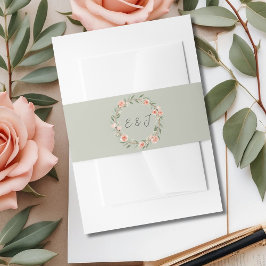 緑、ロマンチックなバラリース 招待状ベリーバンド