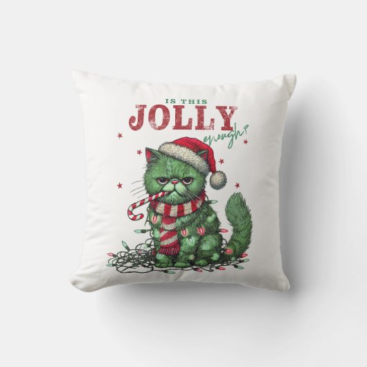 （緑）不機嫌なホリデーキャット クッション (正面)