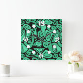 緑、抽象芸術、レトロ スクエア壁時計 (ホーム)