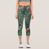 緑，森の動物の巣，キツネ，緑のフローラ  カプリレギンス (正面)