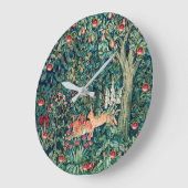 緑,森の動物の巣,緑のフローラ ラージ壁時計 (傾斜)