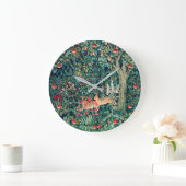 緑,森の動物の巣,緑のフローラ ラージ壁時計 (ホーム)