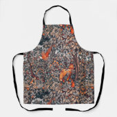 緑，森の動物キジ，赤いキツネ,葉 エプロン (正面)