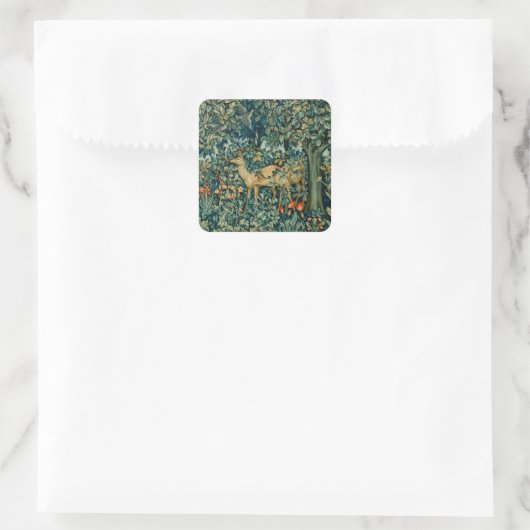 緑、森林動物がクリスマスをフローラ スクエアシール (バッグ)