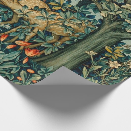 緑、森林動物がクリスマスをフローラ ラッピングペーパー (角)