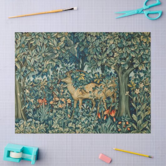 緑、森林動物がクリスマスをフローラ 薄葉紙 (クラフト)