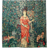 緑、森林動物で果実を保持するポモナ シャワーカーテン (正面)