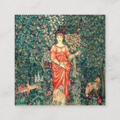 緑、森林動物で果実を保持するポモナ スクエア名刺 (裏面)