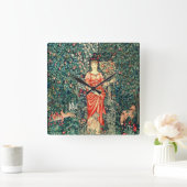 緑、森林動物で果実を保持するポモナ スクエア壁時計 (ホーム)