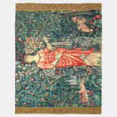 緑、森林動物で果実を保持するポモナ フリースブランケット (正面)