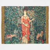 緑、森林動物で果実を保持するポモナ フリースブランケット (正面(横))