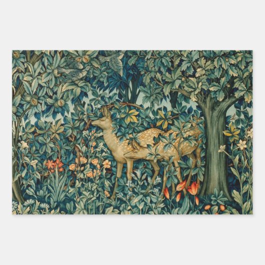 緑、森林動物で果実を保持するポモナ ラッピングペーパーシート (正面3)