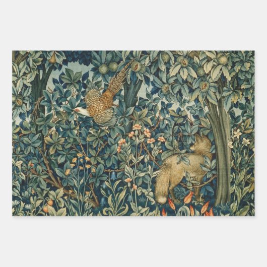 緑、森林動物で果実を保持するポモナ ラッピングペーパーシート (正面2)