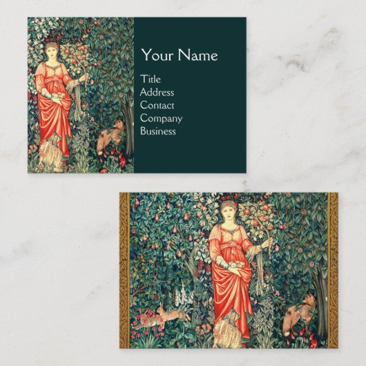 緑、森林動物で果実を保持するポモナ 名刺 (正面/裏面)