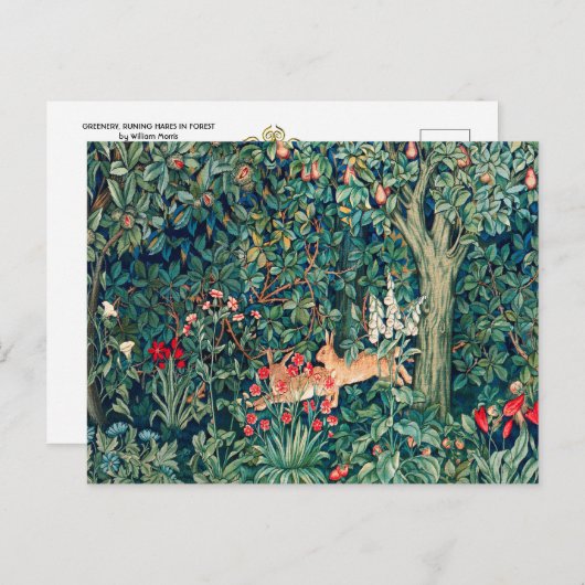 緑，森林動物のウサギ，緑のフローラHolida ポストカード (正面/裏面)