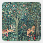 緑，森林動物の群れ，キツネ，緑フローラ スクエアシール (正面)