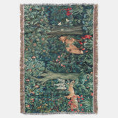 緑,森林動物の群れ,キツネ,緑フローラ スローブランケット (正面縦)