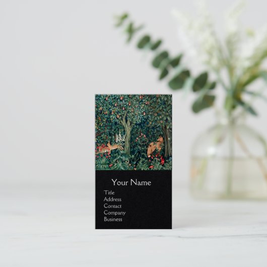 緑,森林動物の群れ,キツネ,緑フローラ 名刺 (スタンド正面)
