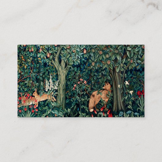 緑，森林動物の群れ，キツネ，緑フローラ 名刺 (裏面)