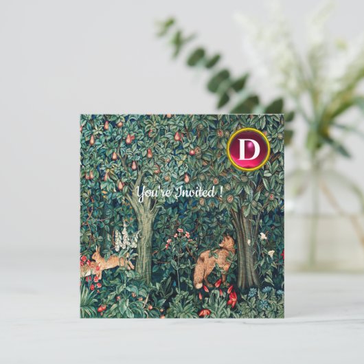 緑，森林動物の群れ，キツネ，緑フローラ 招待状 (スタンド正面)