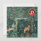 緑，森林動物の群れ，キツネ，緑フローラ 招待状 (正面)