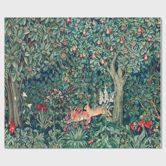 緑，森林動物の群れ，緑のフローラ ラッピングペーパー (フラット)