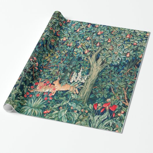 緑，森林動物の群れ，緑のフローラ ラッピングペーパー (アンロールド)