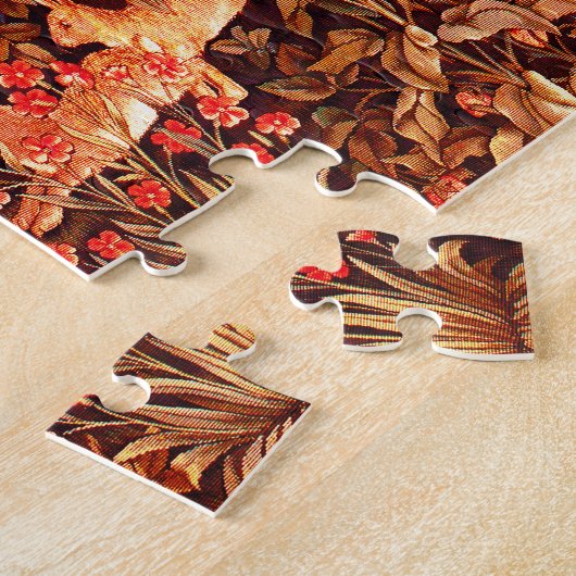 緑,森林動物の群れ,赤いキツネ,茶色のフローラ ジグソーパズル (側面)