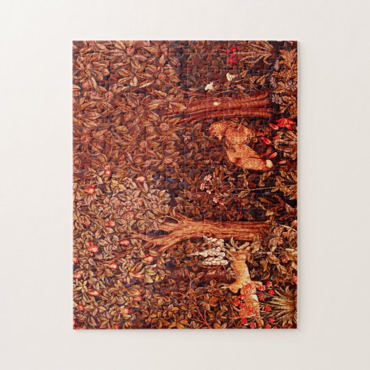 緑,森林動物の群れ,赤いキツネ,茶色のフローラ ジグソーパズル (縦)