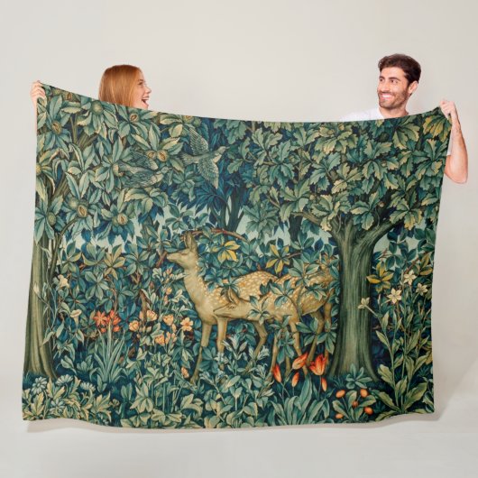 緑、森林動物はフローラタペストリー フリースブランケット (インサイチュ)