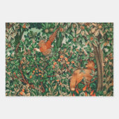 緑，森林動物キジ，キツネ，緑のフローラ ラッピングペーパーシート (正面3)