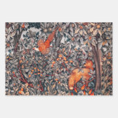 緑，森林動物キジ，キツネ，緑のフローラ ラッピングペーパーシート (正面2)