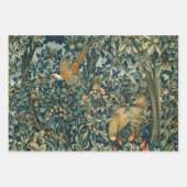 緑，森林動物キジ，キツネ，緑のフローラ ラッピングペーパーシート (正面)