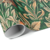 緑，森林動物キジ，キツネ，緑のフローラ ラッピングペーパー (ロールコーナー)