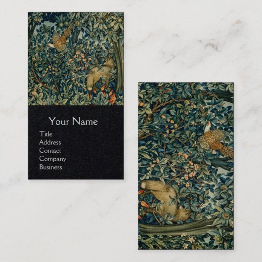 緑，森林動物キジ，キツネ，緑のフローラ 名刺 (正面/裏面)