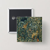 緑,森林動物キジ,キツネ,緑のフローラ 缶バッジ (正面&裏面)