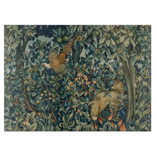 緑，森林動物キジ，キツネ，緑フローラ カッティングボード (正面)