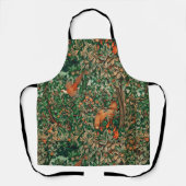 緑，森林動物キジ，キツネ，緑葉の エプロン (正面)