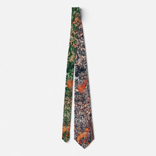 緑，森林動物キジ，赤いキツネ,フローラ ネクタイ (裏面)