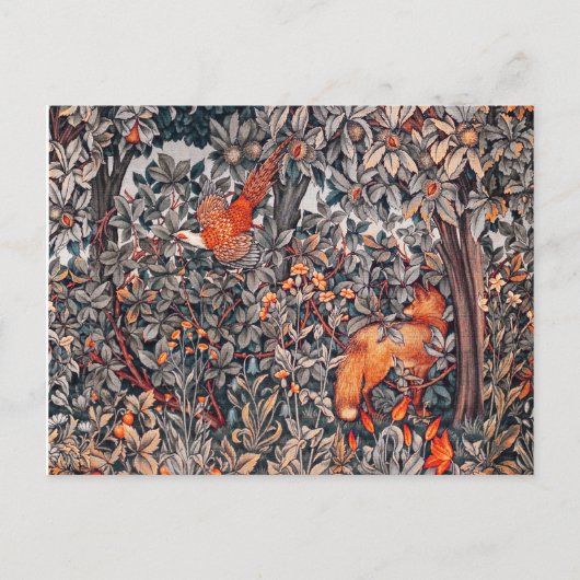 緑，森林動物キジ，赤いキツネ,フローラ ポストカード (正面)