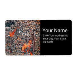 緑，森林動物キジ，赤いキツネ,フローラ ラベル