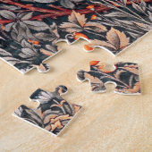 緑，森林動物キジ，赤キツネ,葉 ジグソーパズル (側面)