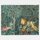 緑、森林動物ライオンとウサギのフローラ フリースブランケット (正面(横))