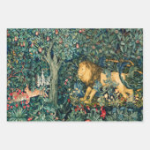 緑、森林動物ライオン、ウサギとキツネ ラッピングペーパーシート (正面2)