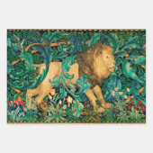 緑、森林動物ライオン、ウサギとキツネ ラッピングペーパーシート (正面)