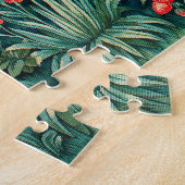 緑，森林動物群，キツネ，緑の葉 ジグソーパズル (側面)